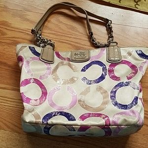 Coach bag with purple and tan